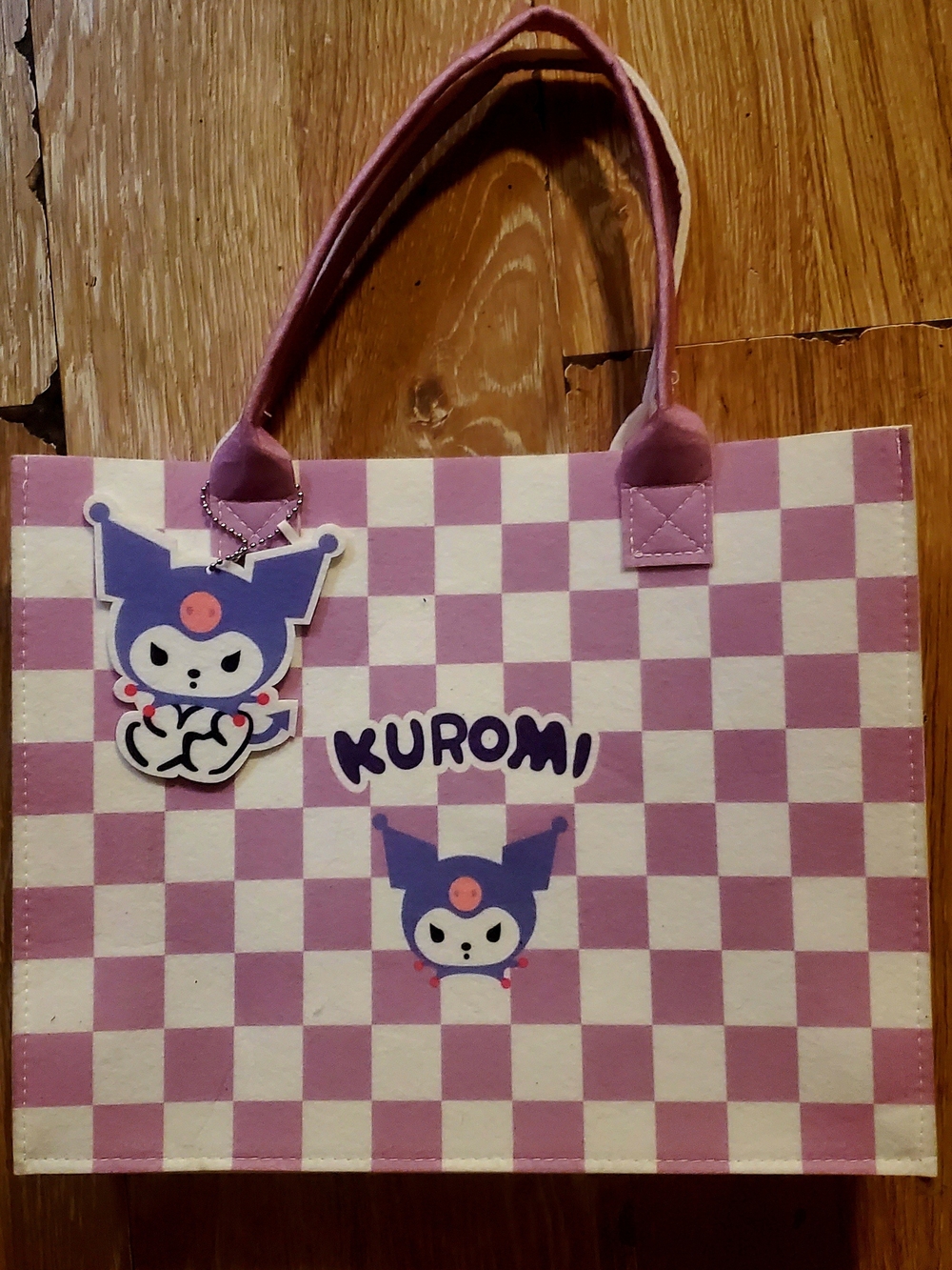 Handmade Purple & White Checkered Kuromi Tote Bag